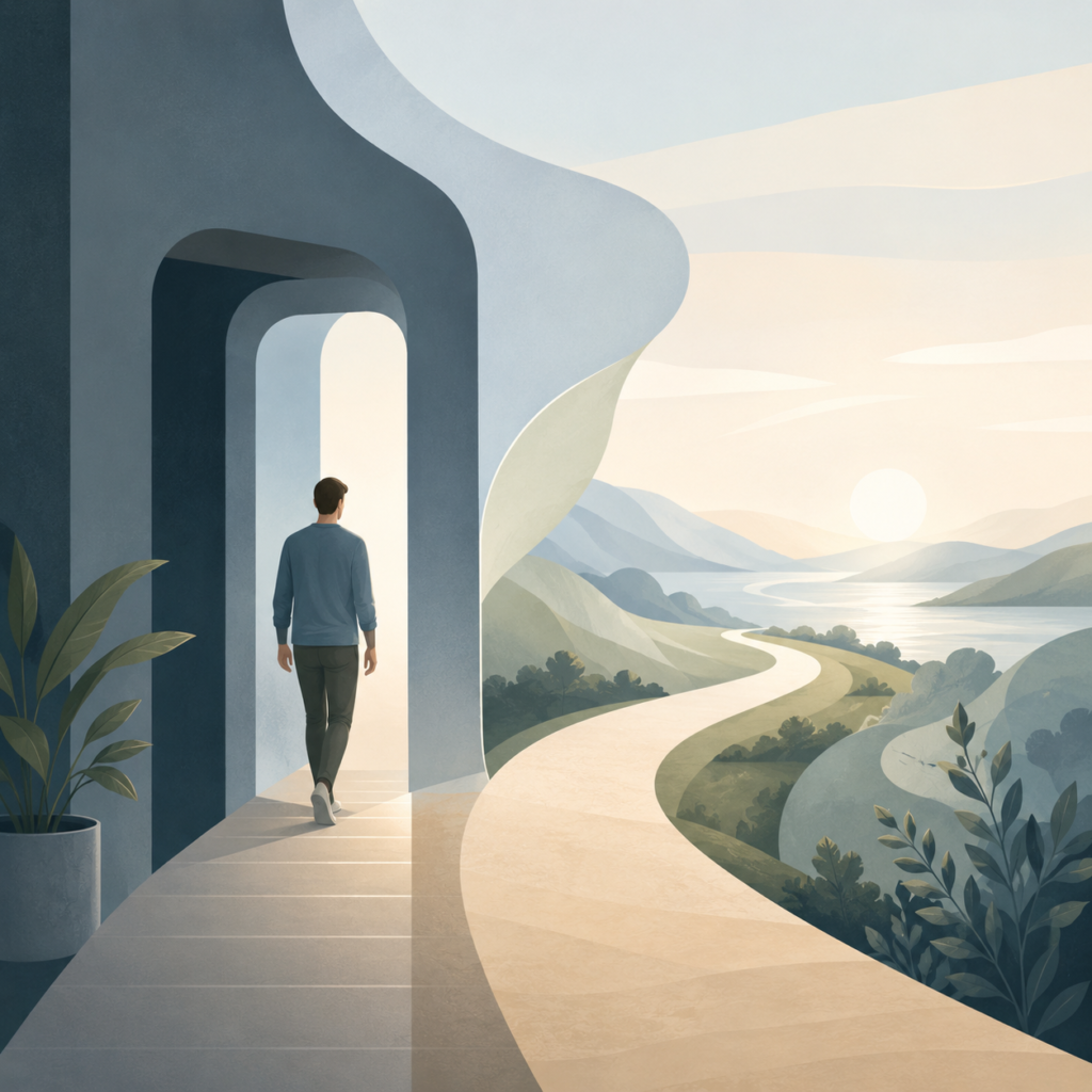 Abstract illustration representing the transition from detox to outpatient addiction treatment.