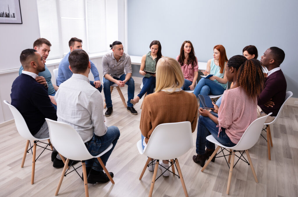 Clients attending a partial hospitilization (PHP) group counseling session at Sarasota Addiction Specialists in Sarasota, Florida, servicing Bradenton, Lakewood Ranch, Venice, Siesta Key, Longboat Key, and surrounding areas