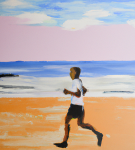 painting of a person jogging on the beach