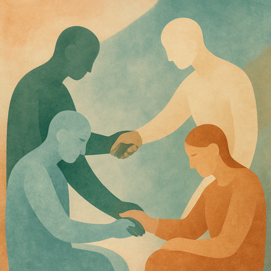 An abstract illustration representing healing relationships and rebuilding trust during addiction recovery