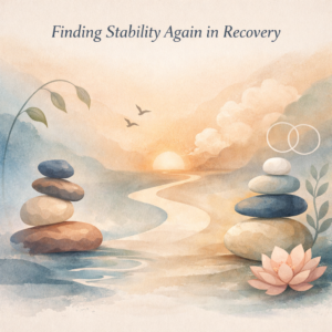 Abstract illustration representing emotional imbalance and regaining stability during addiction recovery