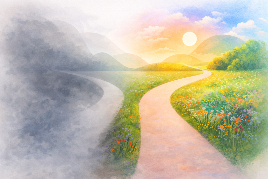 \Abstract illustration representing avoidance versus healthy coping in addiction recovery