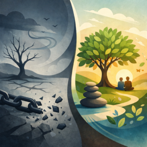 Abstract illustration representing the difference between sobriety and long-term recovery