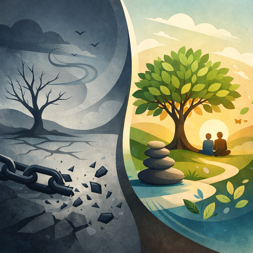 Abstract illustration representing the difference between sobriety and long-term recovery