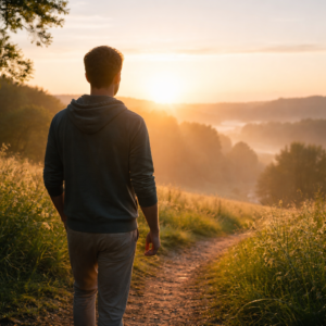 Person standing in sunlight representing a fresh start and identity growth in recovery